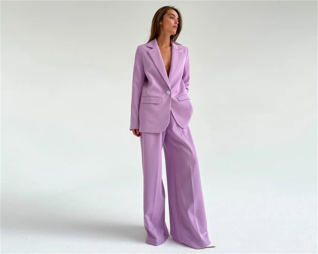 Fashion Purple Women Leisure Blazer garnitury Dziewczyny z długim rękawem