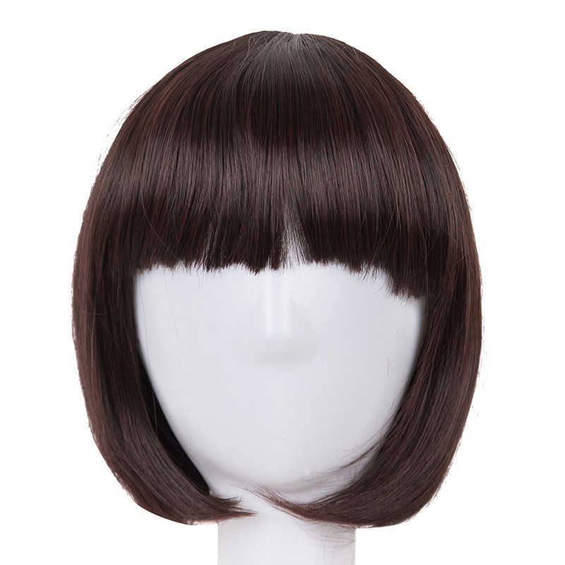 Lace Wigs Short Hair Fei-Show Synthetic Heat Resistant Fiber Black Bob Wig With Flat Bangs Modern Show Cosplay Halloween Carnival Wigs Z0613