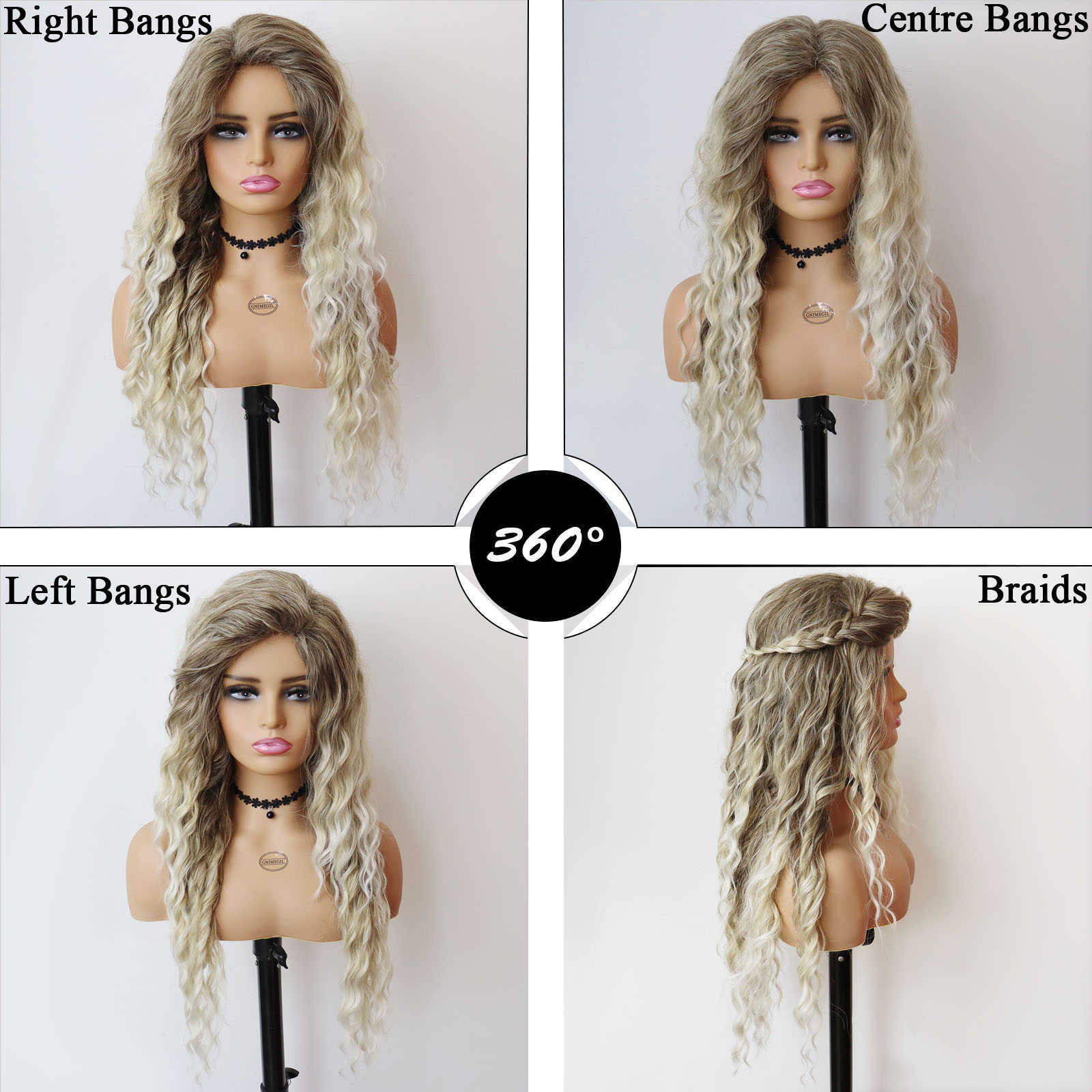 Lace Wigs GNIMEGIL Synthetic Womens Wig Long Hair Ash Blonde Curly Wig Female Natural Wavy Dark Roots 80s Ombre Wigs for White Woman Girl Z0613