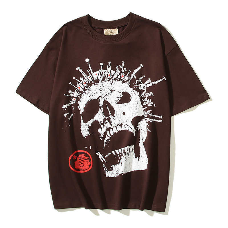 Hellstar Studios Globe Iron Nail Skull High Street Fashion Fashion Женская футболка с коротким рукавом Zile