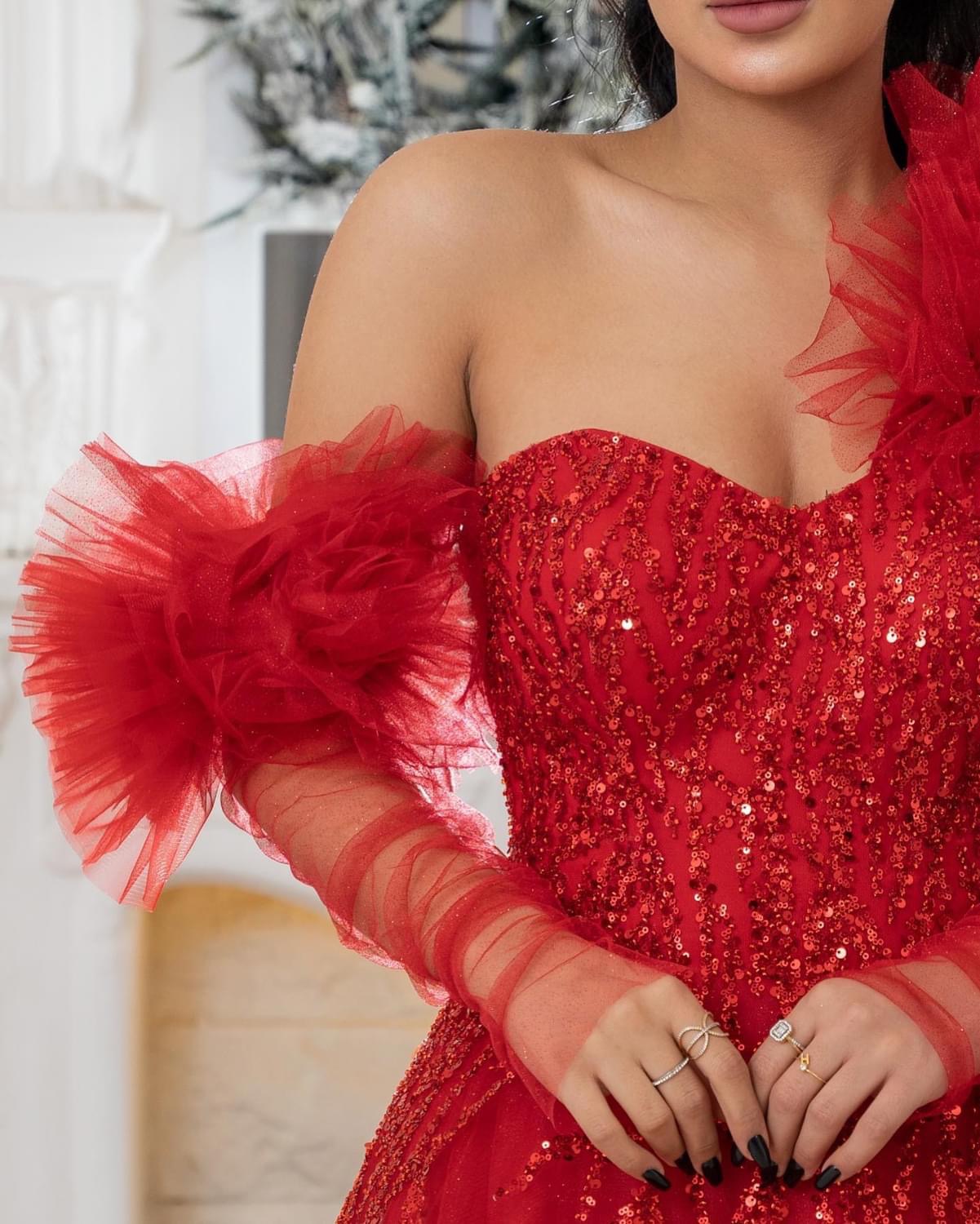 2023 ASO EBI RED A-Line Dress Cequined Lace Sexy Even Even Formal Party Drugi przyjęcie urodzin Druhna Suknie zaręczynowe sukienki szat de soiree ZJ373