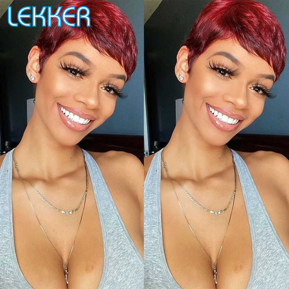 Lace Wigs Lekker Short Pixie Bob T Part Lace Human Hair Wig For Women Natural Pre Plucked Glueless Ombre Burgundy Brazilian Remy 613 Wigs Z0613