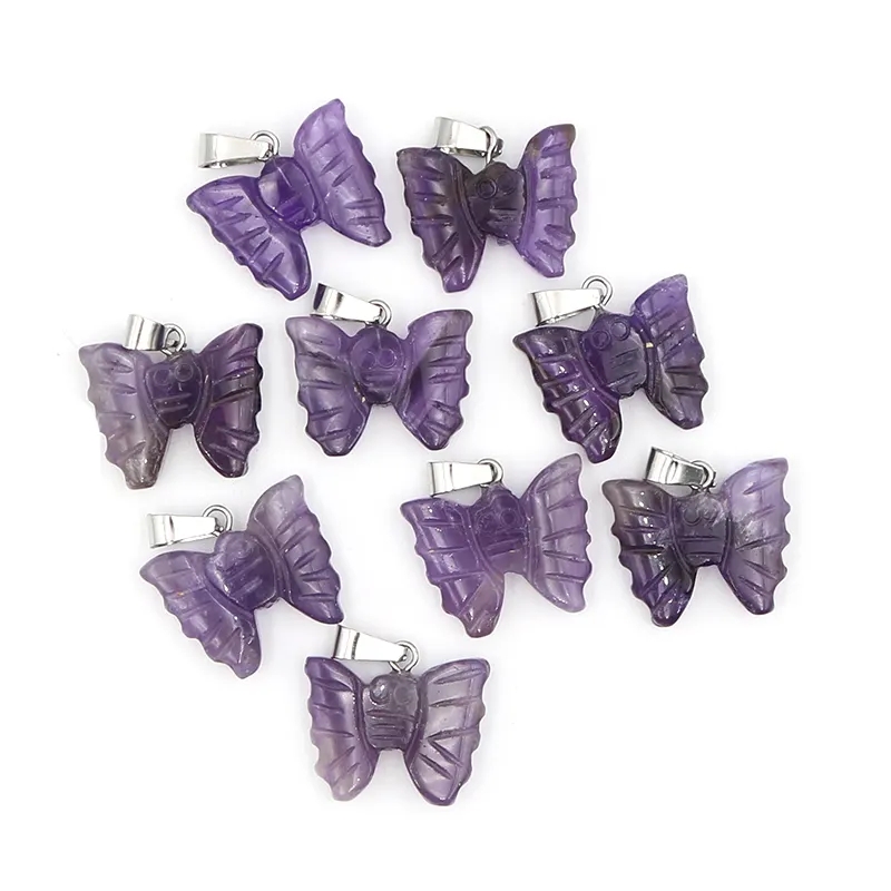 Wholesale Animal Cute Butterfly Pendant Natural Healing Stone animal Crystal Charms Necklace For Diy Jewelry Making
