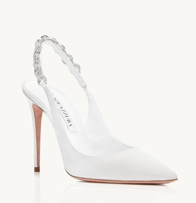 Kvinnor Aquazzus Love Link Sandals Shoes Crystal-embelled Lady Pointed Toe Slingback Pumpar Party Wedding Dress Gladiator Sandalias EU35-43 Original Box