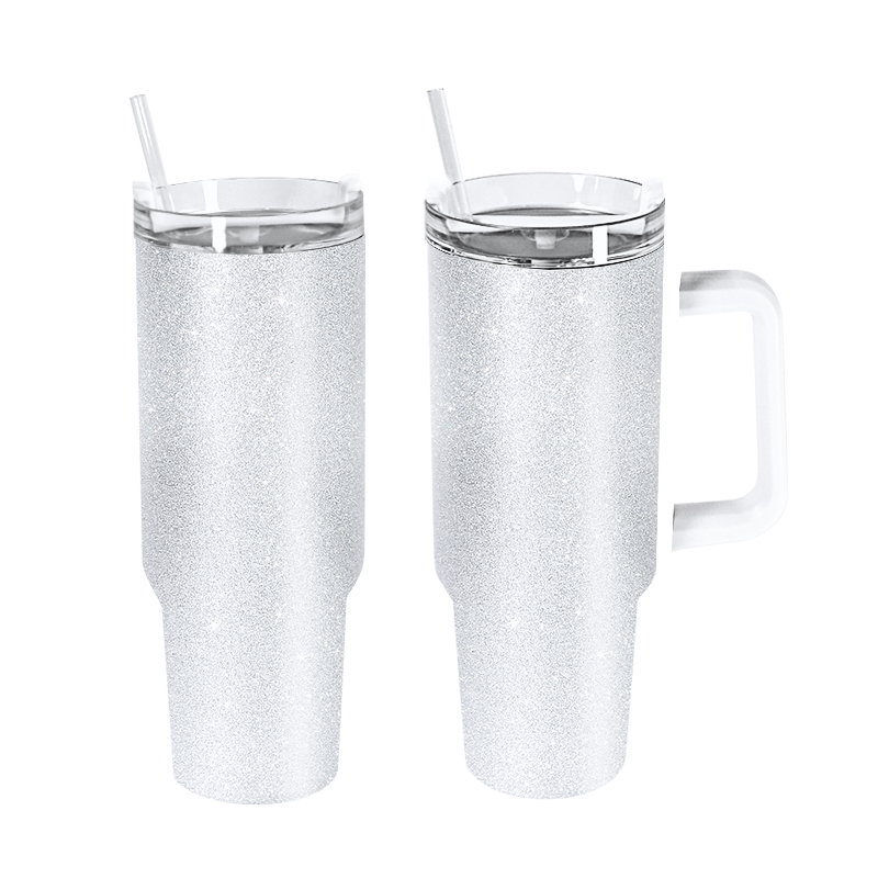 Vaso de sublimación de brillo rugoso de 40 oz con asa en blanco de acero inoxidable blanco con aislamiento al vacío taza para acampar botella de agua para deportes al aire libre jarra de cerveza de gran capacidad