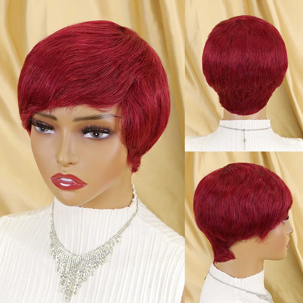 Lace Wigs Short Bob Straight Human Wigs With Bangs Brazilian Hair Pixie Cut Wig Cheap Human Hair Wig For Black Women Burgundy Ombre Colore Z0613