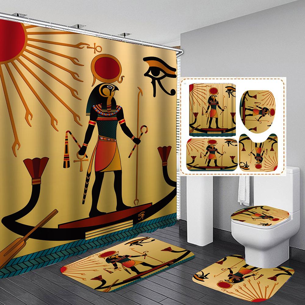 Curtains Ancient Egyptian Women Shower Curtains Polyester Fabric Bathroom Decor Retro Design Carpet Cover Toilet Mat NonSlip Rug