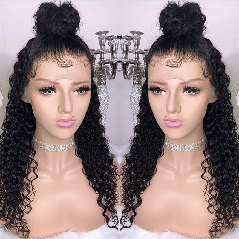 24 Inch Deep Wave 180 Density Lace Front Wig Wavy Curly Wigs for Black Women with Baby Hair Natural Hairline