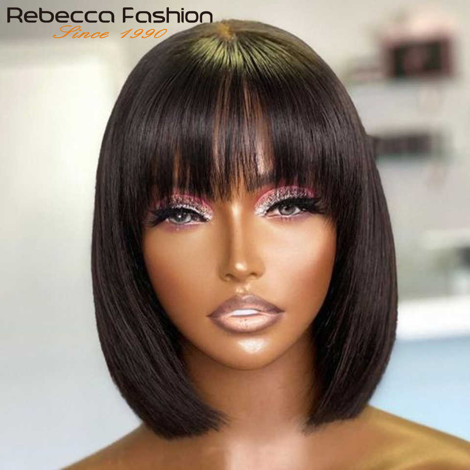 Lace Wigs Rebecca Short Straight Human Hair Bob Wigs Braziliaanse Human Hair Wig with Pony Remy Full Machine Made Wig for Women 10-14 Inch Z0613