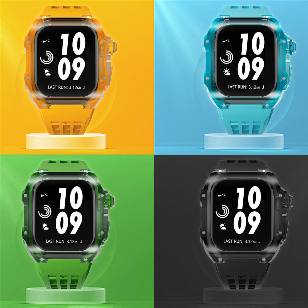 AP MOD 키트 Apple Watch Ultra 49mm Series 8 7 6 5 4 SE 나비 버클 실리콘 밴드 44mm 45mm 용 Clear Polycarbonat Case Case Case