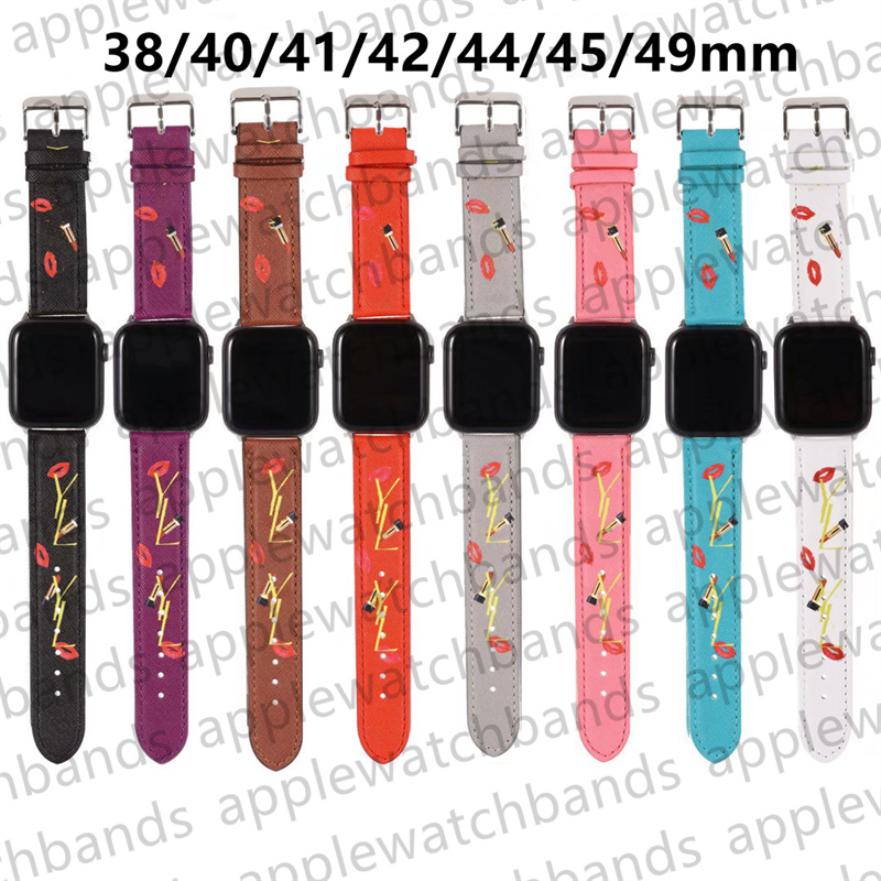 Designer Apple Watch Strap Watch Band för Apple Watch Ultra Series 8 3 4 5 6 7 38mm 42mm 44mm 49mm Luxury Lipstick Print Iwatch Bands Armband AP Watchbands Smart Straps