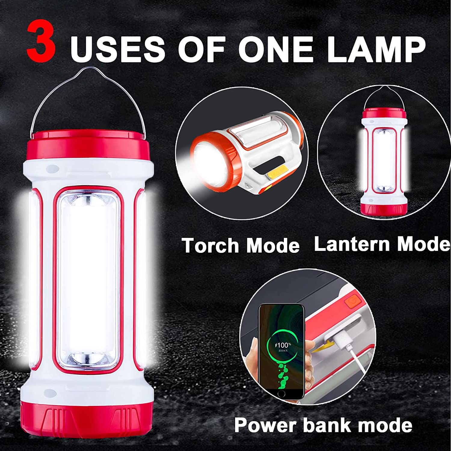 Tourche à LED rechargeable solaire multifonctionnelle, projecteur de camping extérieur imperméable avec lampe de poche à poutre à 360 degrés pour le camping Randonnée Pêche urge