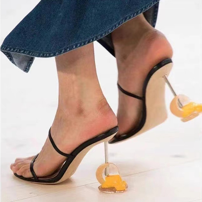 Unique Egg-Shaped Strange Heel Sandals Women Luxury Leather Sexy Narrow Band Slingbacks Summer Shoes