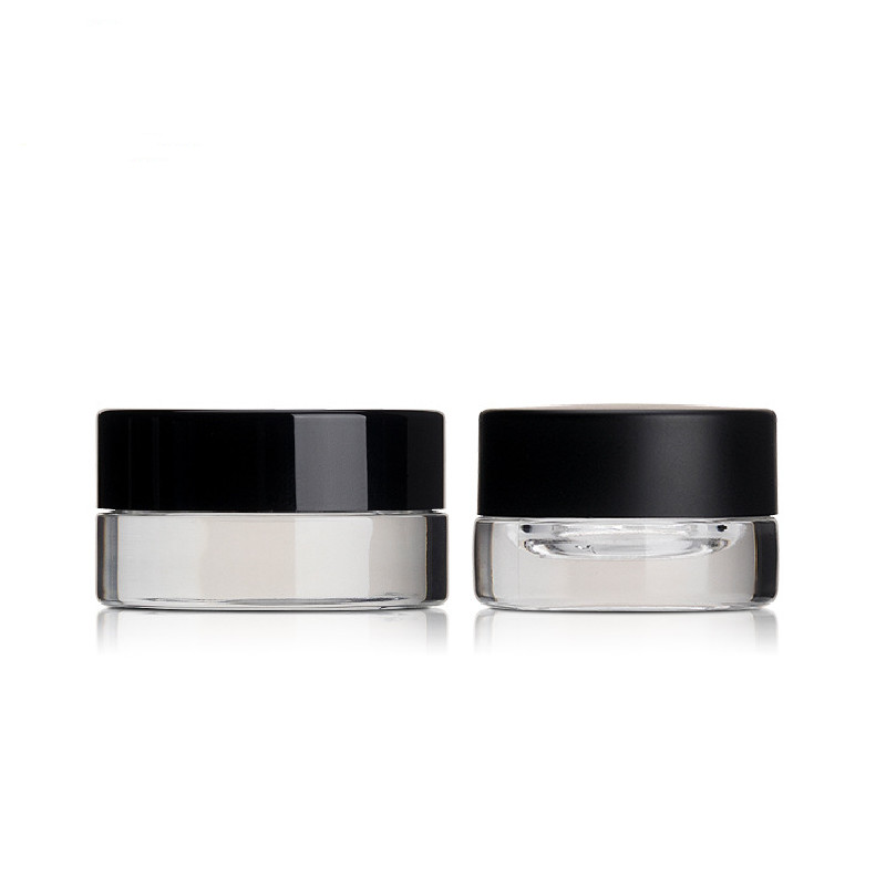 Pot de baume à lèvres en verre transparent de luxe 3g 5g pot en verre de fard à paupières à large bouche avec couvercle à vis en plastique blanc / noir, pot de crème cosmétique pour les yeux avec couvercle freeship