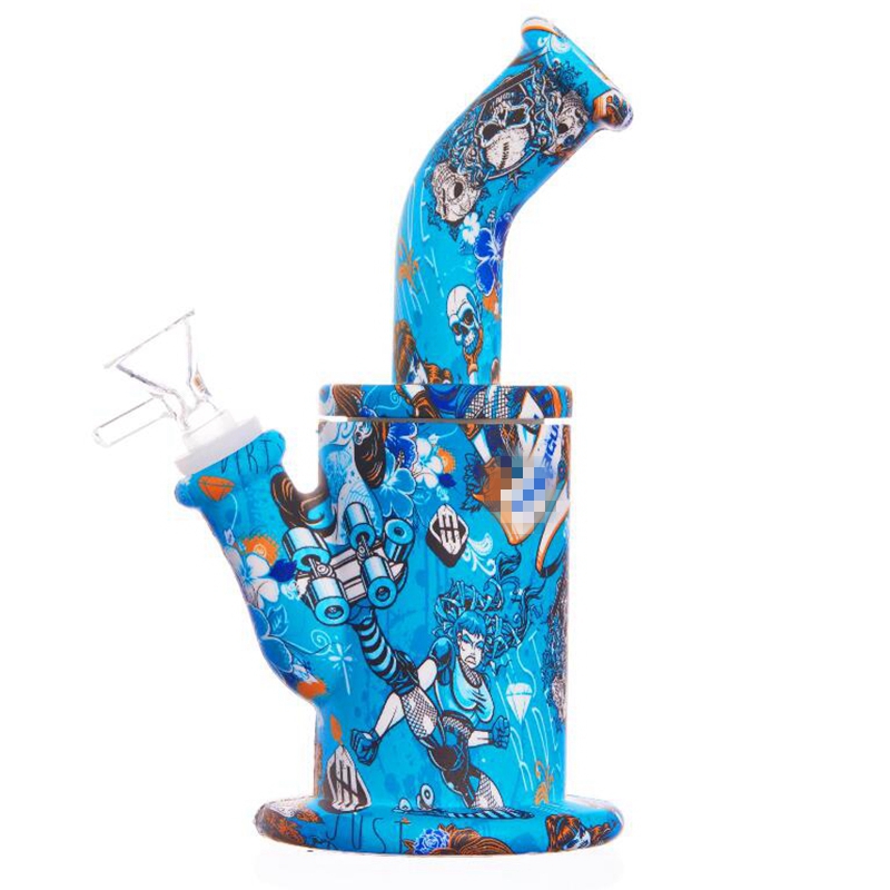 Date Fumer Coloré Motif Épais Silicone Pipe À Eau Narguilé Bong Tuyaux Kit Portable Bubbler Herbe Tabac En Verre Filtre Poignée Entonnoir Bol Porte-Cigarette DHL