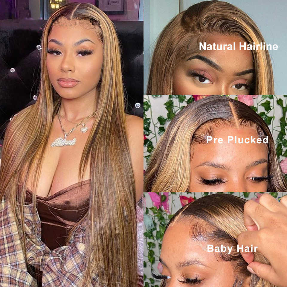 Lace Wigs Highlight Glueless Wig Cheveux Humains Ombre Blonde Couleur Os Straight13x4 Hd Lace Front Perruques Pour Les Femmes Pré Cueillies Prêt à Porter Z0613