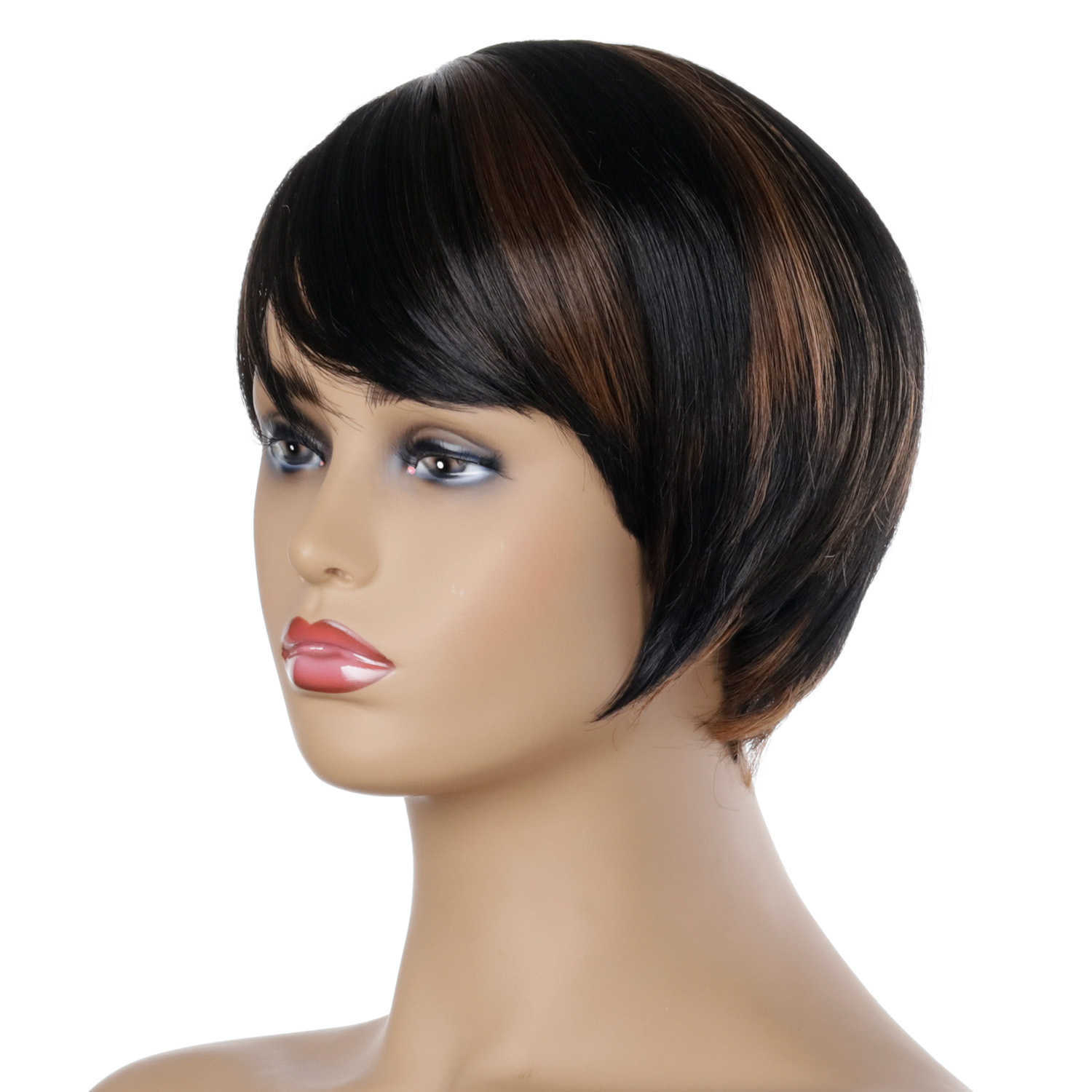 Lace Wigs JOY BEAUTY Short Bob Wig Synthetic Wig with Bangs 10 Inch Black Brown Hair Wigs for Black Women Party and Daily Used Z0613