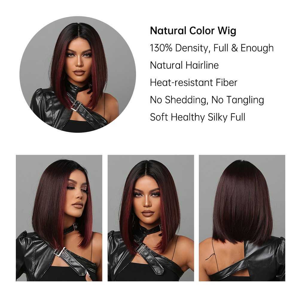 Lace Wigs Bob Perruques Pour Femmes Court Noir Bob Perruque Avec Surbrillance Rouge Partie Moyenne Z0613