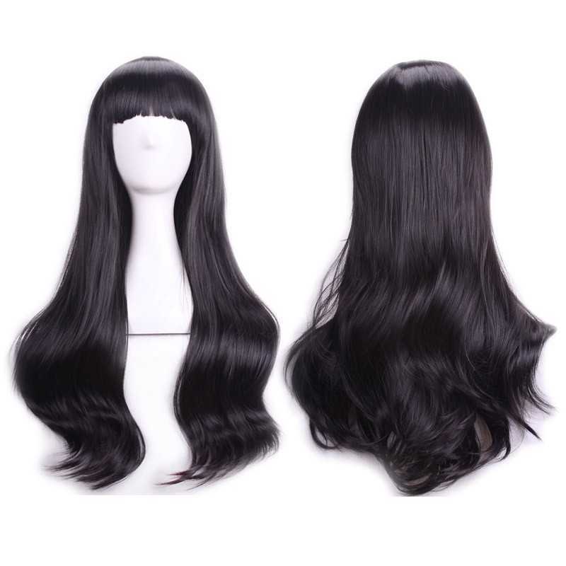 Lace Wigs Black Wavy Wig Fei-Show Synthetic Heat Resistant 26" Long Straight Hair Halloween Costume Cartoon Cos-play Salon Party Hairpiece Z0613