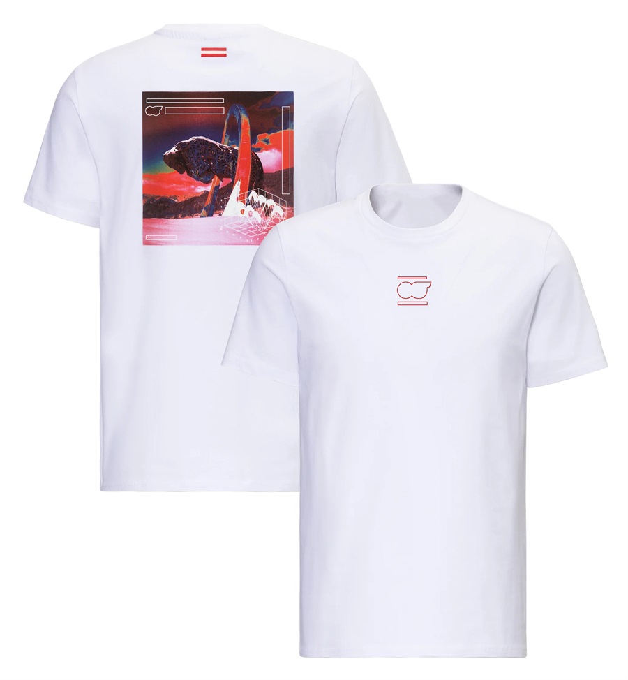 F1レーシングプリントTシャツ2023フォーミュラ1チームロゴメンズホワイトTシャツ夏ファッションスポーツブランドメンズOネックTシャツジャージー