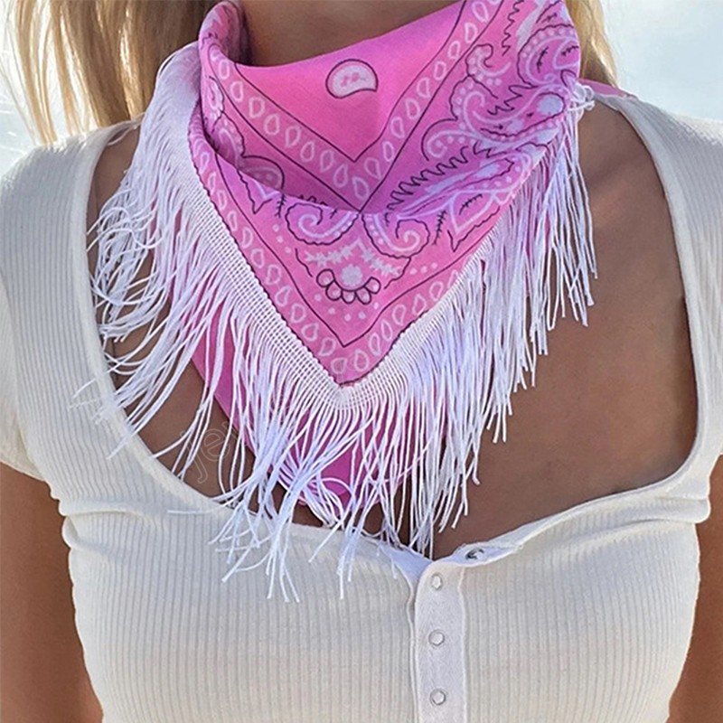 Cowgirl Bandanas châle femmes Bachelorette Bandanas gland garniture tête écharpe motif cajou Hip Hop frangé Bandanas foulard