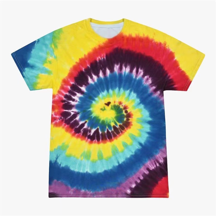 T-shirt da uomo tinte in cravatta arcobaleno ad asciugatura rapida top hip-hop a spirale traspirante T-shirt Polo FTX004 Girocollo colorato stampato vestibilità ampia