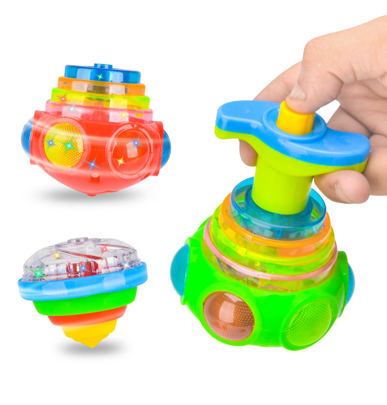UFO Flashing Spinning Top Kids Gyro Light Up Toy Kids Piggy LED Music Gyroscope Launcher Rotating Toys Fun Birthday Party Favors