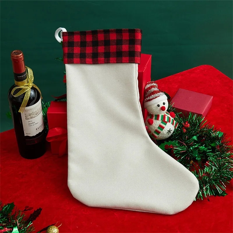 Süblimasyon Buffalo ekose Noel dekoratio Boş Boş Noel Şeker Çorap Hediye Santa Çoraplar Noel Ağaç Şarap süslemeleri