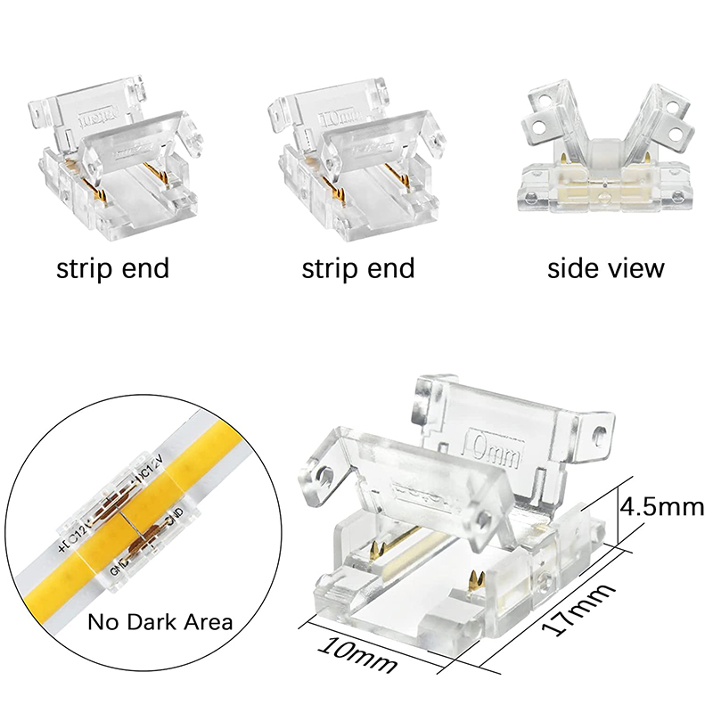 2pin 5mm 8mm 10mm COB LED Strip to Strip LED Connectors Strip to Wire Connection Solderless Extension for 5mm 8mm 10mm COB LED Strip Lights