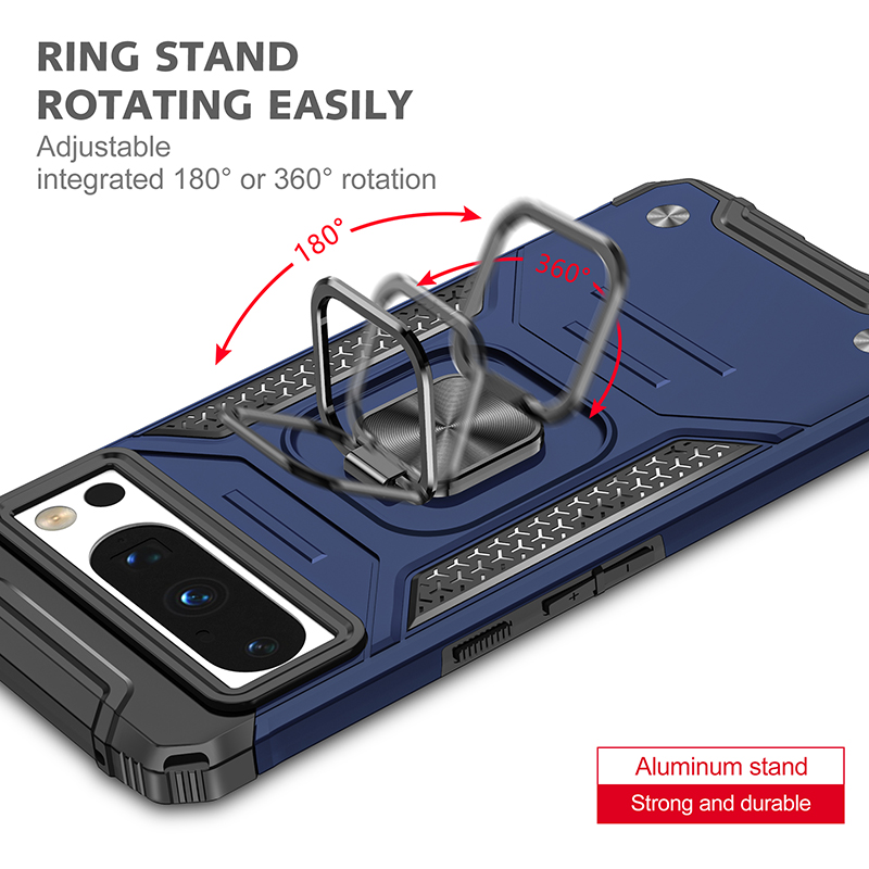 Robust rustning av stötprocessliga mobiltelefonfodral för Google Pixel 4A 5 5A 6 6A 7 7A 8 Pro magnetiska bilmontering Kickstand Telefonfodral med ringhållare