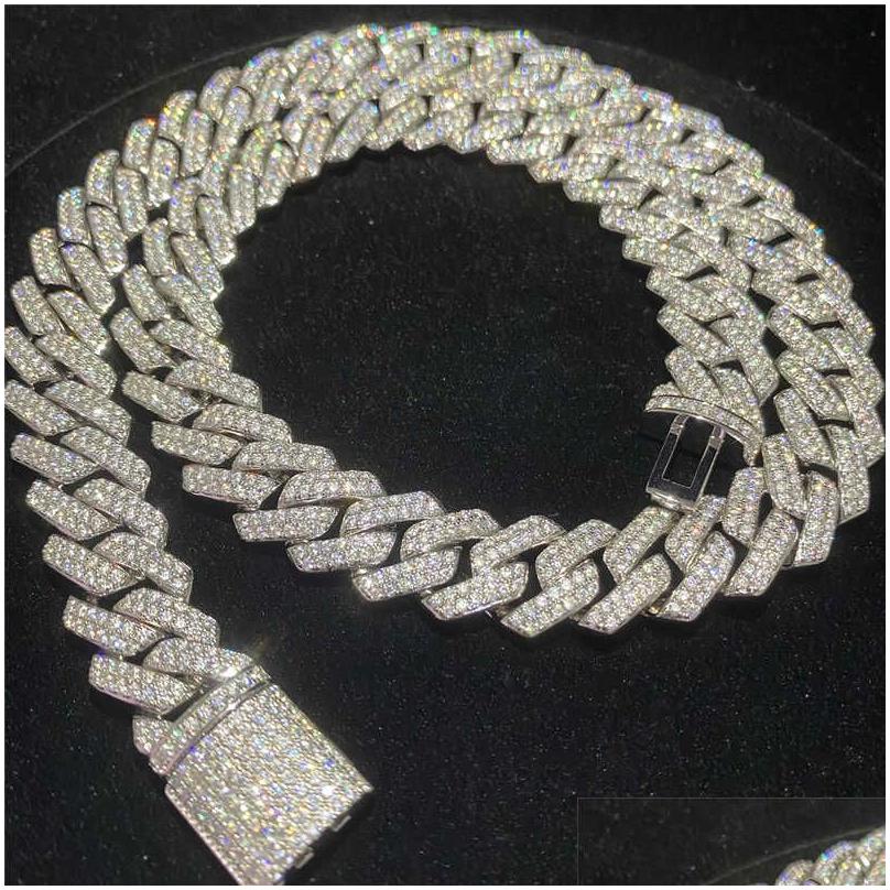 Pendanthalsband Stock Iced Out VVS Moissanite Cuban Armband 925 Sier Bling Diamond Link Chain Hip Hop Men smycken Halsband Drop D Dhyy33