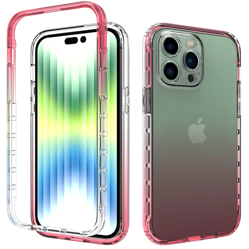 360 Full Body Telefoon Gevallen voor iPhone 14 Pro Max 14 Plus Kleurverloop Hard PC Bumper Soft TPU Back Clear Mobiel Case