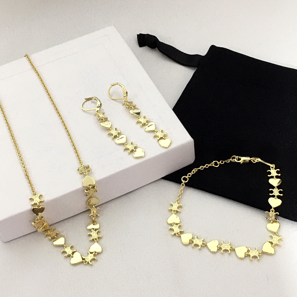 Novo design Triomphe pérola flor pingente colar pulseira brinco latão banhado a ouro feminino designer conjuntos de joias ce10