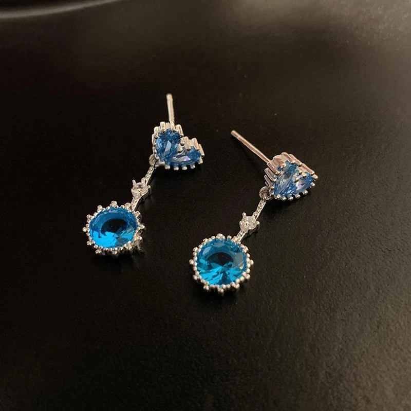 Mignon coeur bleu zircone petites boucles d'oreilles goutte pour les femmes Style coréen délicat Simple nouveaux Bijoux Bijoux