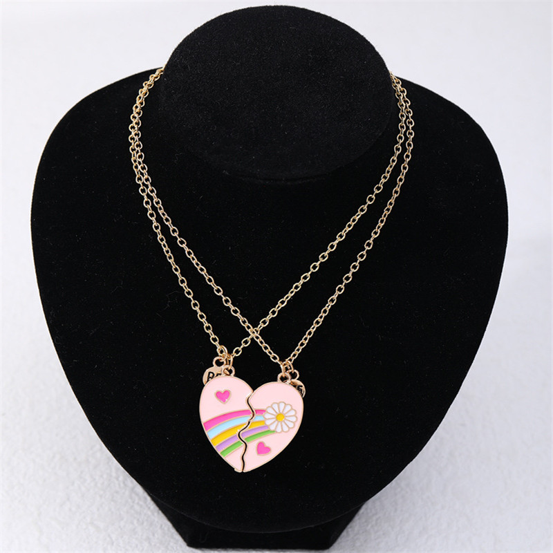 Dolce arcobaleno BFF lettere cuore collana designer bambini lega sudamericana ciondolo rosa catena d'argento collana migliore amico gioielli regalo amico 2 pezzi / set