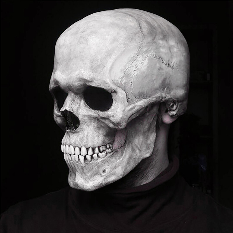 Party Masks Full Head Skull Mask Carnival Adults Realistc Anonymous Halloween Moveable Mouth Jaw Anime Horror Helmet Skeleton Headgear Masks 230614