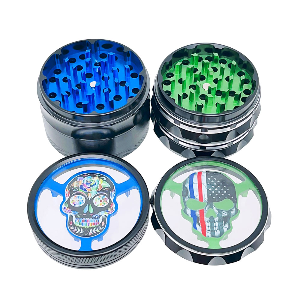 Ghost Head Pattern 63mm 4 Parts Aluminum Herb Grinder Smoke Accessory Dab Rigs Water Pipes