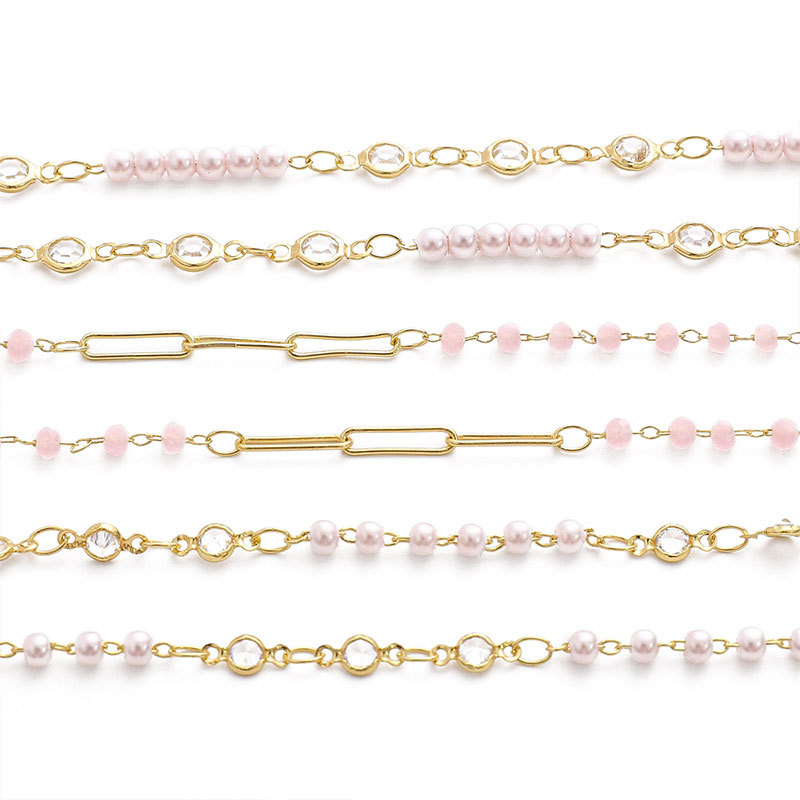 Chaînes pour collier à faire soi-même Bracelet Fabrication de bijoux Fournitures Kits 50 cm de longueur Plaqué or 14 carats Perle de couleur rose pour adultes Matériaux Accessoires Résultats Composants