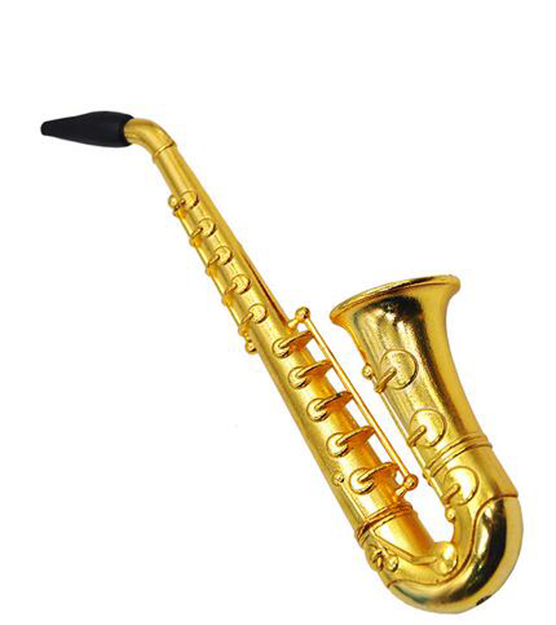Ny stil Mini Reting Pipe Saxophone Trumpet Shape Metal Aluminium Tobacco Pipes Nyhetsartiklar Presentkvarn Rökverktyg för torra örtblisterpaket