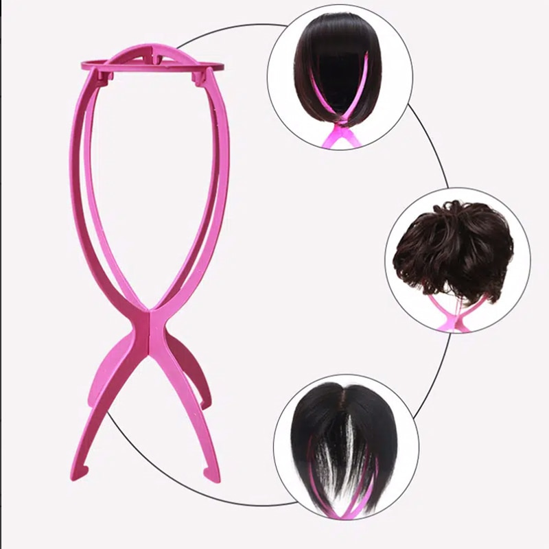 Supporto parrucca in plastica Supporto parrucca portatile Supporto parrucca rosa vuoto Supporto appendere strumenti capelli durevoli Accessori parrucche