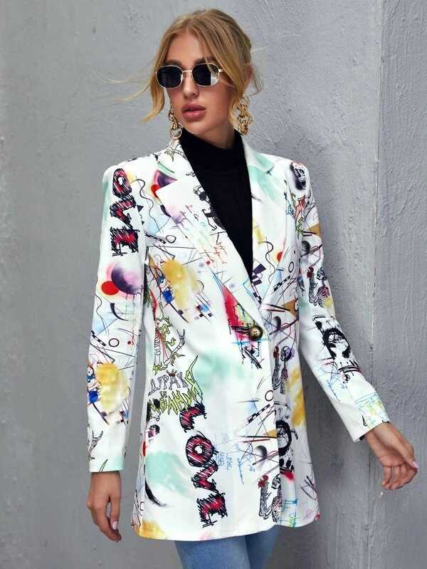 2023 women blazer fashion non positioning printing women's casual small suit jacket trend women's wear