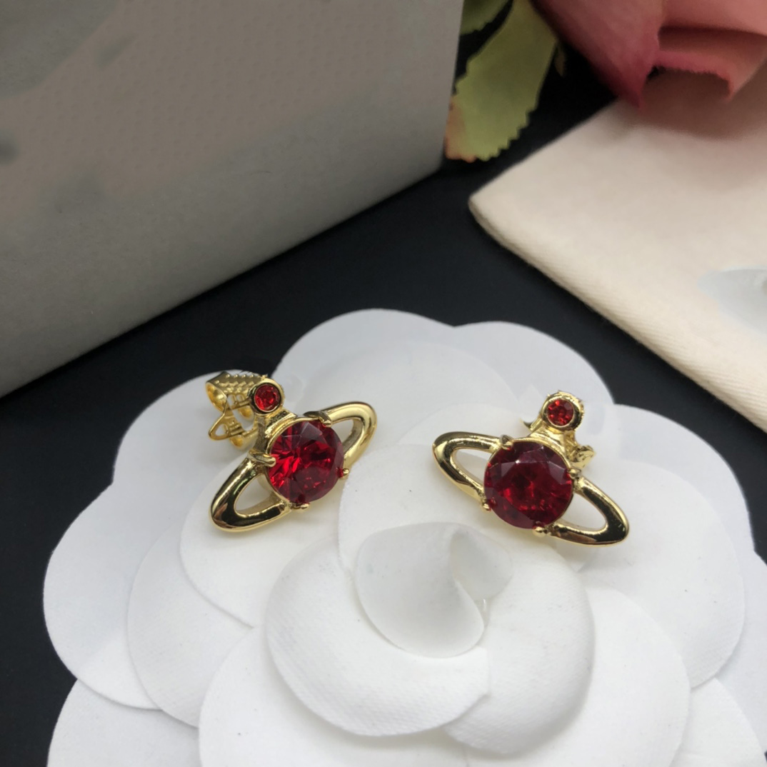 Stud Trend Słodki cesarzowe Kolczyki Kryształowe Saturn Różowy srebrny kolor przebity kolczyki dla kobiet mody biżuterii