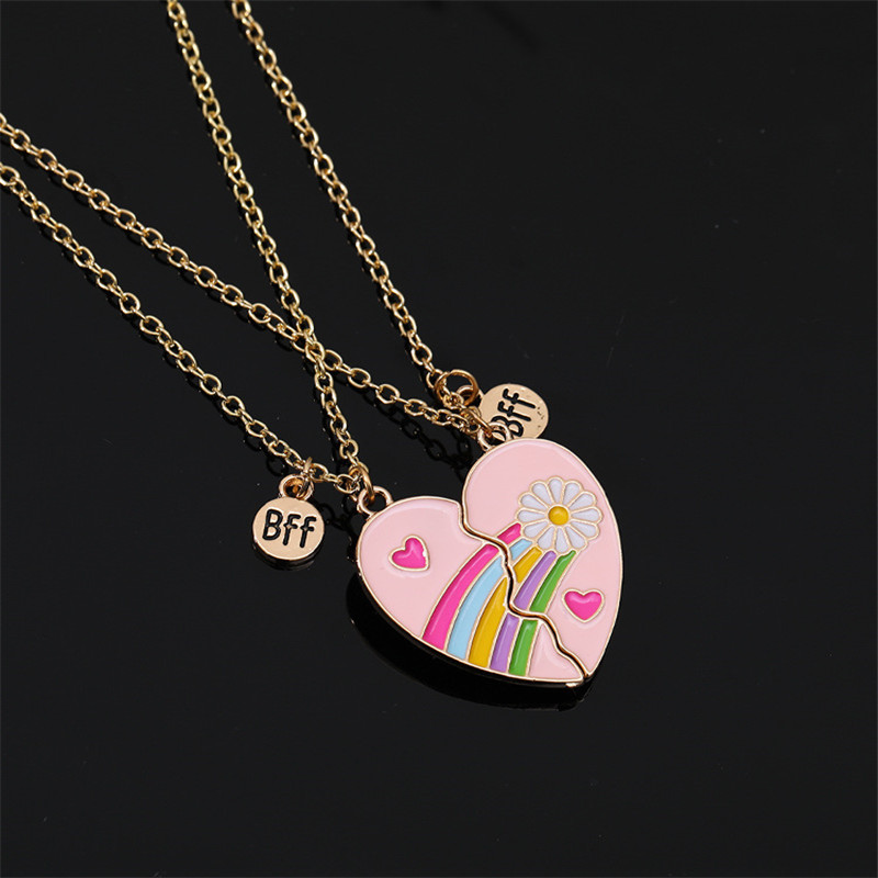 Dolce arcobaleno BFF lettere cuore collana designer bambini lega sudamericana ciondolo rosa catena d'argento collana migliore amico gioielli regalo amico 2 pezzi / set