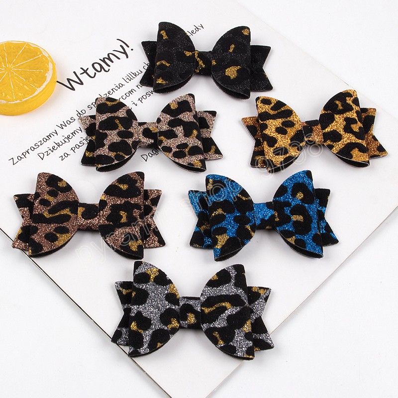Toddler Glitter Sequins Bows Hair Clips Cute Leopard Print Bowknot Bangs Hairpin Baby Girls Headwear Clothing Decoration