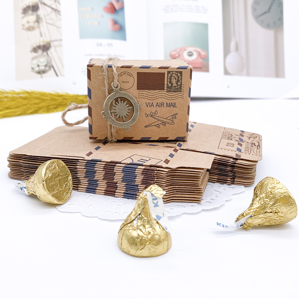 Matrimonio Vintage Candy Box Stamp Design Chocolate Packaging Confezione regalo in carta Kraft Bomboniere natalizie Forniture feste