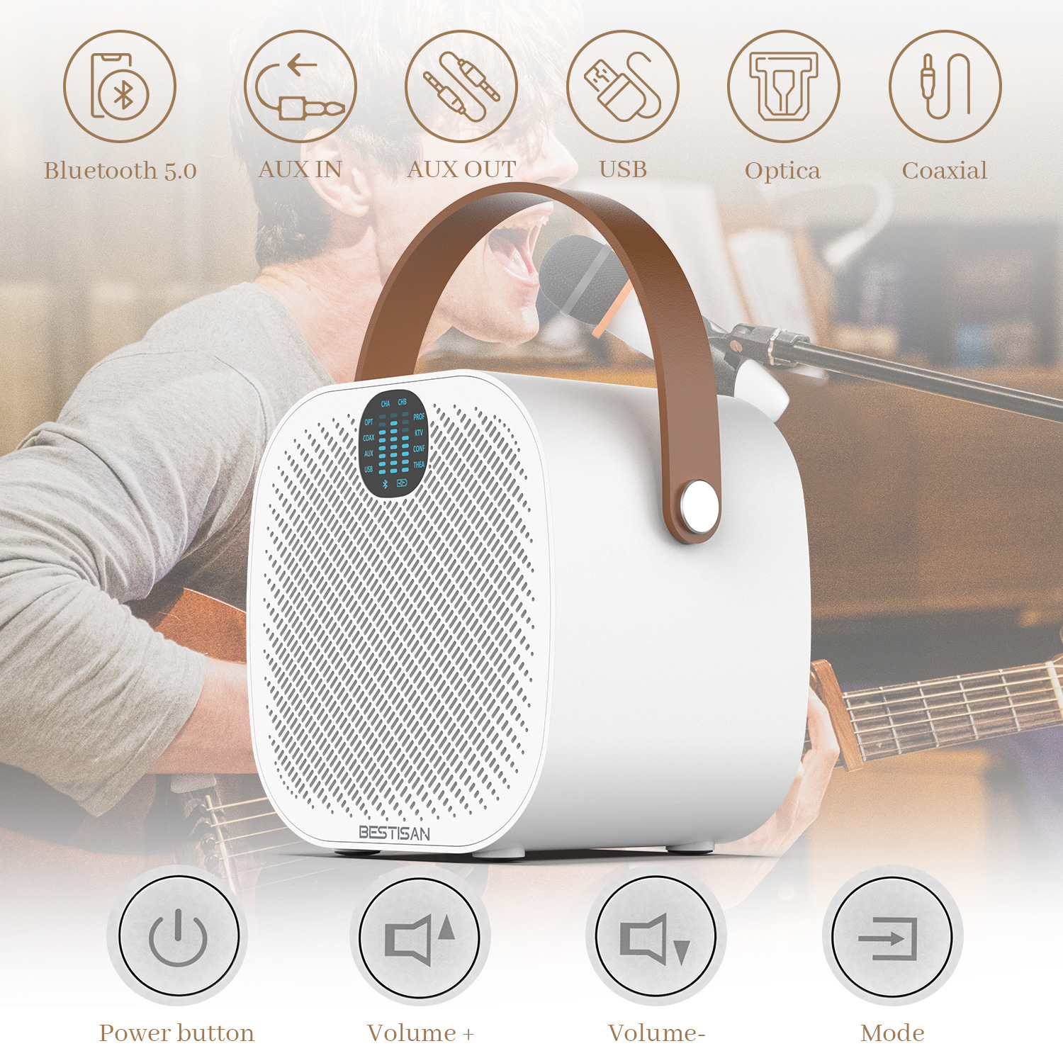 Bestisan Altoparlante portatile karaoke Bluetooth 5.0 con due microfoni wireless Altoparlanti potenti da 30 W 8 ore di riproduzione