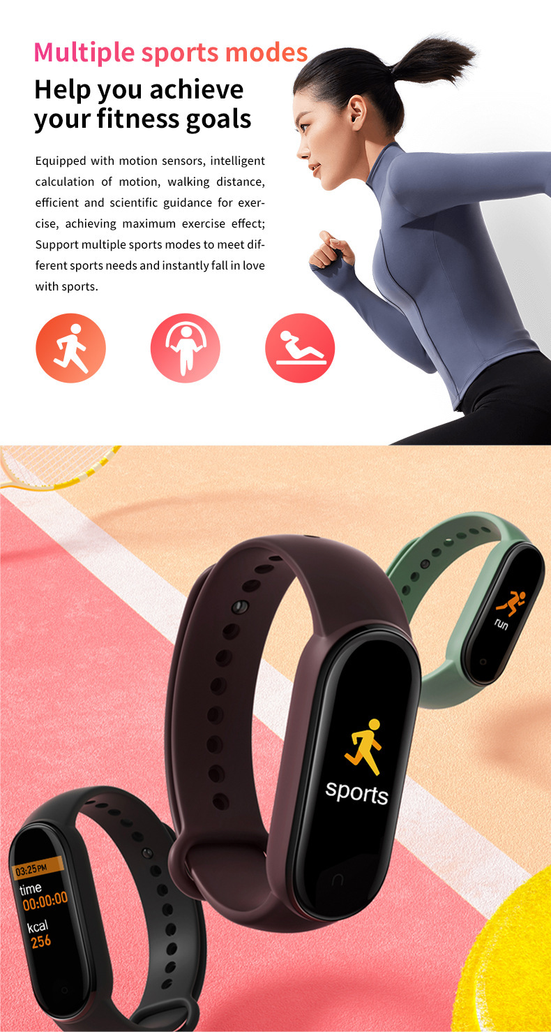 M8 Smart Band 8 Bransoletka Mężczyźni Kobiety Fitness Tracker Sport Opaska IPX6 Waterproof Watch Smartband Watch SmartBracelet z pudełkiem detalicznym