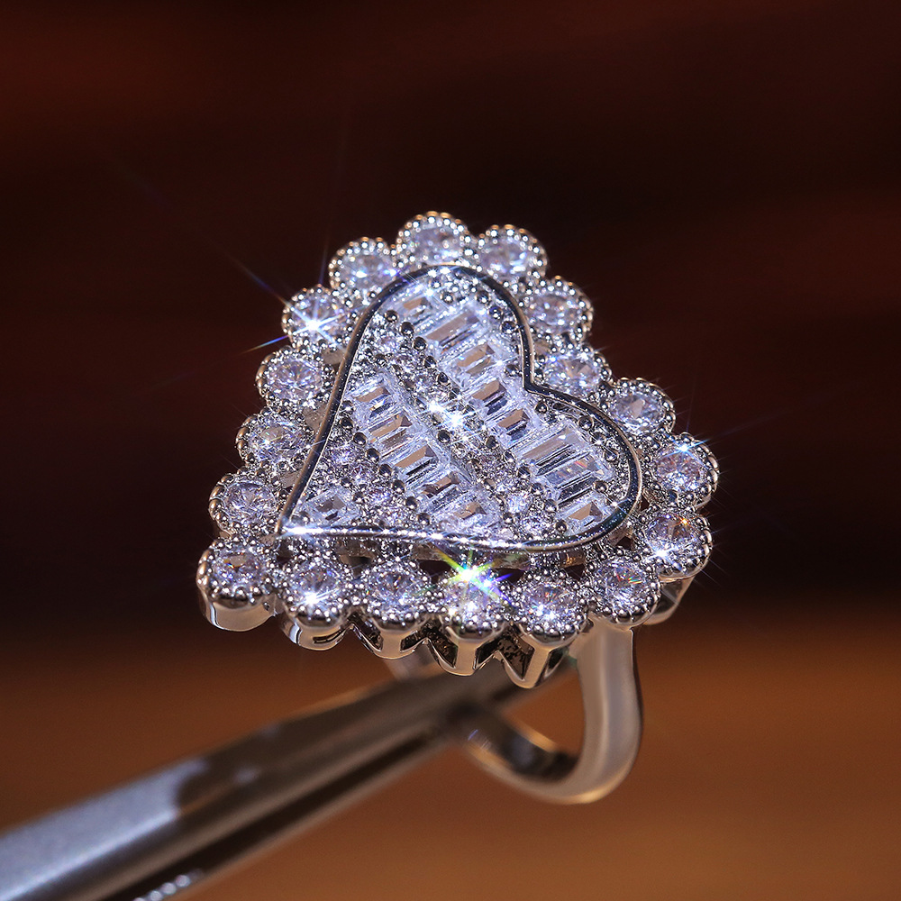Anello a forma di cuore Colore argento reale AAAAA cz Fedi nuziali di fidanzamento le donne Regalo di gioielli feste da sposa
