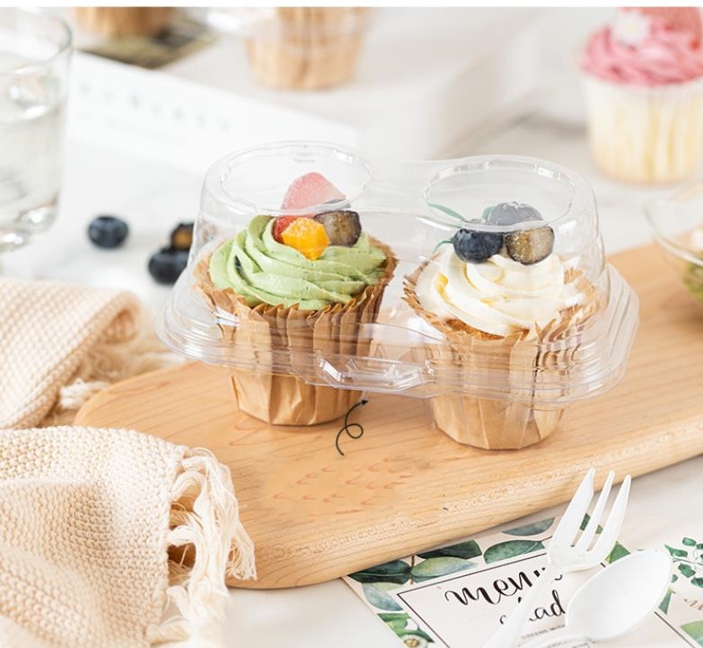 Partihandel 2 Fack Cupcake Container - Deep Cupcakes Carrier Holder Box Clear Plastic Case Stapelbar SN4394