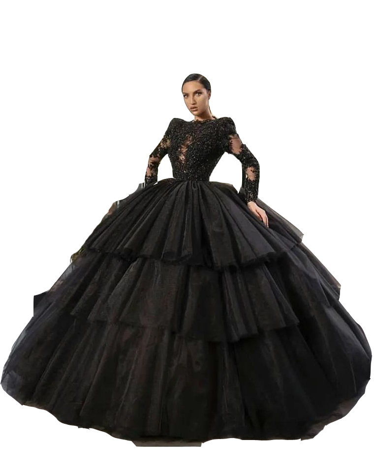 2023 Sexiga quinceanera klänningar svarta spetsapplikationer kristallpärlor juvel hals illusion tulle tiered plus size formell party prom afton gowns